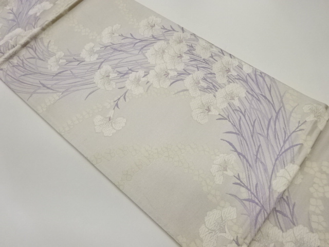 曲線に花々模様織出し袋帯